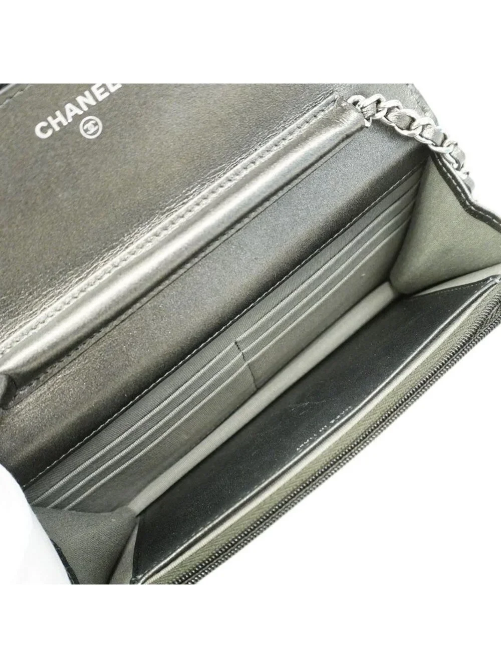Chanel Wallet on Chain Quilted Lambskin Gray Silver Shoulder Bag